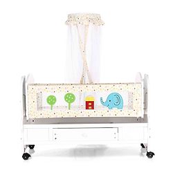 Babyhug Little Elephant Wooden Cradle with Wheels & Big Storage Drawers For Toys - Blue White