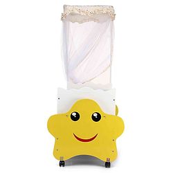 Babyhug Lucky Star Wooden Cradle with Wheel & Big Storage Drawers for Toys - Yellow White| Balanced Swing| Mosquito Net| Swing Lock| Wheels with Lock| Easy to Assemble