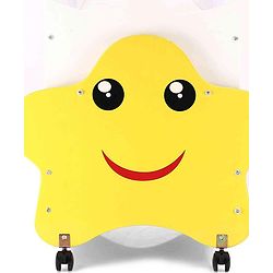 Babyhug Lucky Star Wooden Cradle with Wheel & Big Storage Drawers for Toys - Yellow White| Balanced Swing| Mosquito Net| Swing Lock| Wheels with Lock| Easy to Assemble