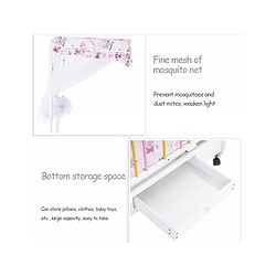 Babyhug Tiger Cub Wooden Cradle | Premium Sturdy & Safe Baby Cradle Jhula/Palna/Bed/Ghodiyu/Baggi/Baby Bedding with Mosquito Net | Big Storage Drawers for Toys  Pink White