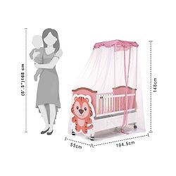 Babyhug Tiger Cub Wooden Cradle | Premium Sturdy & Safe Baby Cradle Jhula/Palna/Bed/Ghodiyu/Baggi/Baby Bedding with Mosquito Net | Big Storage Drawers for Toys  Pink White