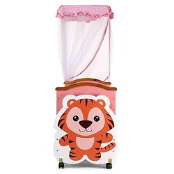 Babyhug Tiger Cub Wooden Cradle | Premium Sturdy & Safe Baby Cradle Jhula/Palna/Bed/Ghodiyu/Baggi/Baby Bedding with Mosquito Net | Big Storage Drawers for Toys  Pink White