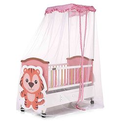 Babyhug Tiger Cub Wooden Cradle | Premium Sturdy & Safe Baby Cradle Jhula/Palna/Bed/Ghodiyu/Baggi/Baby Bedding with Mosquito Net | Big Storage Drawers for Toys  Pink White