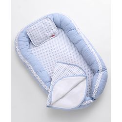 Babyhug Premium Baby Nest 3 Piece Gadda Set Polka Dots Print - Light Blue