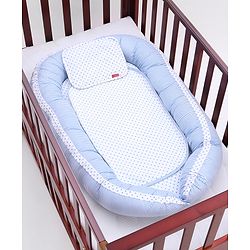 Babyhug Premium Baby Nest 3 Piece Gadda Set Polka Dots Print - Light Blue