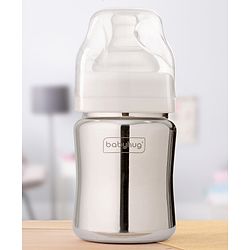 Babyhug  Stainless Steel Feeding Bottle with Leak-Proof Cap & Silicone Nipple  200 ml | BPA Free| Durable| Milk Feeding | 304 Grade | Newborn