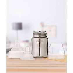 Babyhug  Stainless Steel Feeding Bottle with Leak-Proof Cap & Silicone Nipple  200 ml | BPA Free| Durable| Milk Feeding | 304 Grade | Newborn