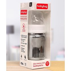 Babyhug  Stainless Steel Feeding Bottle with Leak-Proof Cap & Silicone Nipple  200 ml | BPA Free| Durable| Milk Feeding | 304 Grade | Newborn