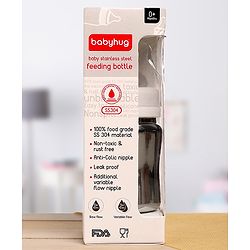 Babyhug  Stainless Steel Feeding Bottle with Leak-Proof Cap & Silicone Nipple  200 ml | BPA Free| Durable| Milk Feeding | 304 Grade | Newborn