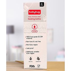 Babyhug  Stainless Steel Feeding Bottle with Leak-Proof Cap & Silicone Nipple  200 ml | BPA Free| Durable| Milk Feeding | 304 Grade | Newborn