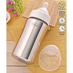 Babyhug  Stainless Steel Feeding Bottle with Leak-Proof Cap & Silicone Nipple  300 ml | BPA Free| Durable| Milk Feeding | 304 Grade | Newborn