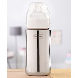 Babyhug  Stainless Steel Feeding Bottle with Leak-Proof Cap & Silicone Nipple  300 ml | BPA Free| Durable| Milk Feeding | 304 Grade | Newborn