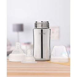 Babyhug  Stainless Steel Feeding Bottle with Leak-Proof Cap & Silicone Nipple  300 ml | BPA Free| Durable| Milk Feeding | 304 Grade | Newborn