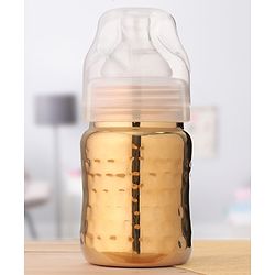 Babyhug  Stainless Steel Feeding Bottle with Leak-Proof Cap & Silicone Nipple, Golden  200 ml | BPA Free| Durable| Milk Feeding | 304 Grade | Newborn