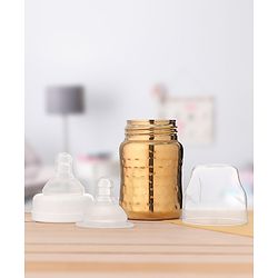 Babyhug  Stainless Steel Feeding Bottle with Leak-Proof Cap & Silicone Nipple, Golden  200 ml | BPA Free| Durable| Milk Feeding | 304 Grade | Newborn