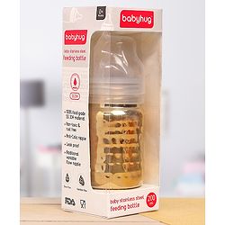 Babyhug  Stainless Steel Feeding Bottle with Leak-Proof Cap & Silicone Nipple, Golden  200 ml | BPA Free| Durable| Milk Feeding | 304 Grade | Newborn