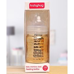 Babyhug  Stainless Steel Feeding Bottle with Leak-Proof Cap & Silicone Nipple, Golden  200 ml | BPA Free| Durable| Milk Feeding | 304 Grade | Newborn