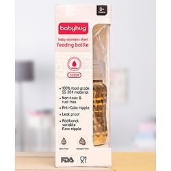 Babyhug  Stainless Steel Feeding Bottle with Leak-Proof Cap & Silicone Nipple, Golden  200 ml | BPA Free| Durable| Milk Feeding | 304 Grade | Newborn