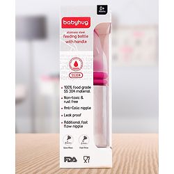Babyhug Stainless Steel Feeding Bottle with Twin Handles, Pink 150ml| Anti-Colic Nipple| BPA-Free| Rust Free| SS 304 Grade| New Born & Toddlers| Microwave Safe| Leak resistant