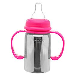 Babyhug Stainless Steel Feeding Bottle with Twin Handles, Pink 150ml| Anti-Colic Nipple| BPA-Free| Rust Free| SS 304 Grade| New Born & Toddlers| Microwave Safe| Leak resistant