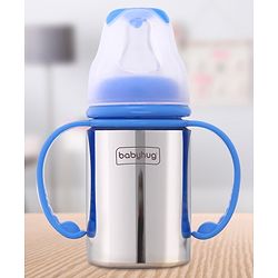 Babyhug Stainless Steel Feeding Bottle with Twin Handles, Blue  150ml| Anti-Colic Nipple | BPA-Free | Rust Free | Food Grade |