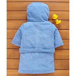 Babyhug Hooded Bathrobe Prince Embroidery - Blue