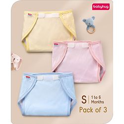 Babyhug Waterproof Nappy Small Size Set of 3 - Yellow Pink Blue