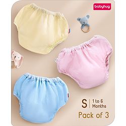 Babyhug Waterproof Nappy With Elastic Small Set of 3 - Pink Blue Yellow