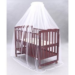 Babyhug Montana Wooden Cot Cum Rocker with Mosquito Net - Cherry Red| Wheels with Lock| Storage Space| Adjustable Height| Openable Side Rail| Foldable Headboard| Attach to Parent Bed| Convert to Study Table