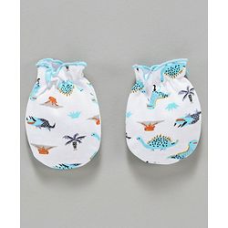 Babyhug 100% Cotton Mittens & Booties Set Animal Print - Blue
