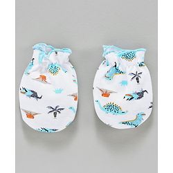Babyhug 100% Cotton Mittens & Booties Set Animal Print - Blue