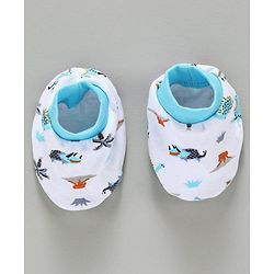 Babyhug 100% Cotton Mittens & Booties Set Animal Print - Blue