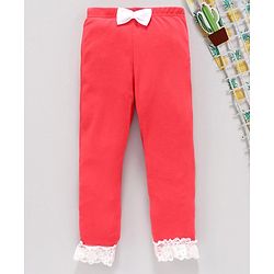 Babyhug Full Length Leggings with Lace Detail - Coral