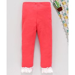Babyhug Full Length Leggings with Lace Detail - Coral