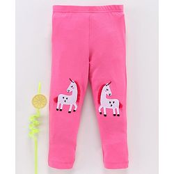 Babyhug Full Length Leggings Unicorn Embroidered - Pink