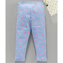Babyhug Full Length Stripe Leggings Dolphin Print - White Blue
