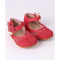 Cute Walk by Babyhug Party Wear Belly Shoes Bow Appliques - Red