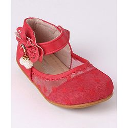 Cute Walk by Babyhug Party Wear Belly Shoes Bow Appliques - Red