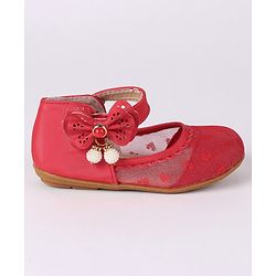 Cute Walk by Babyhug Party Wear Belly Shoes Bow Appliques - Red