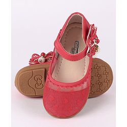 Cute Walk by Babyhug Party Wear Belly Shoes Bow Appliques - Red