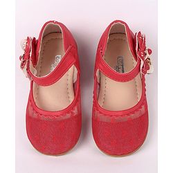 Cute Walk by Babyhug Party Wear Belly Shoes Bow Appliques - Red
