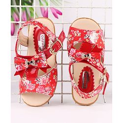 Cute Walk by Babyhug Party Wear Sandals Bow Applique - Red