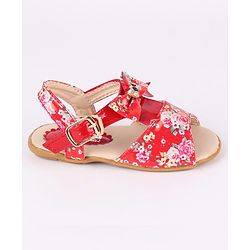 Cute Walk by Babyhug Party Wear Sandals Bow Applique - Red