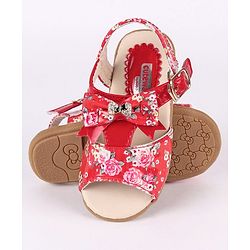 Cute Walk by Babyhug Party Wear Sandals Bow Applique - Red