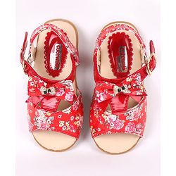Cute Walk by Babyhug Party Wear Sandals Bow Applique - Red
