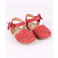 Cute Walk by Babyhug Party Wear Belly Shoes Bow Detailing - Red