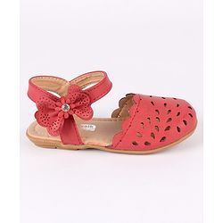 Cute Walk by Babyhug Party Wear Belly Shoes Bow Detailing - Red