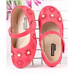 Cute Walk by Babyhug Party Wear Belly Shoes Bead Detailing - Red