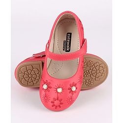 Cute Walk by Babyhug Party Wear Belly Shoes Bead Detailing - Red