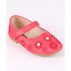 Cute Walk by Babyhug Party Wear Belly Shoes Bead Detailing - Red